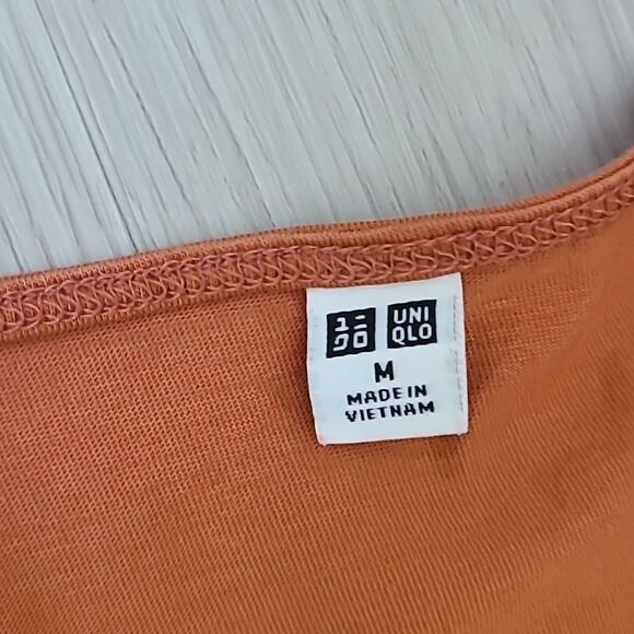Uniqlo Burnt Orange V Neck 100% Cotton Dress Boxy Sleeveless Medium Summer Women - Picture 3 of 6